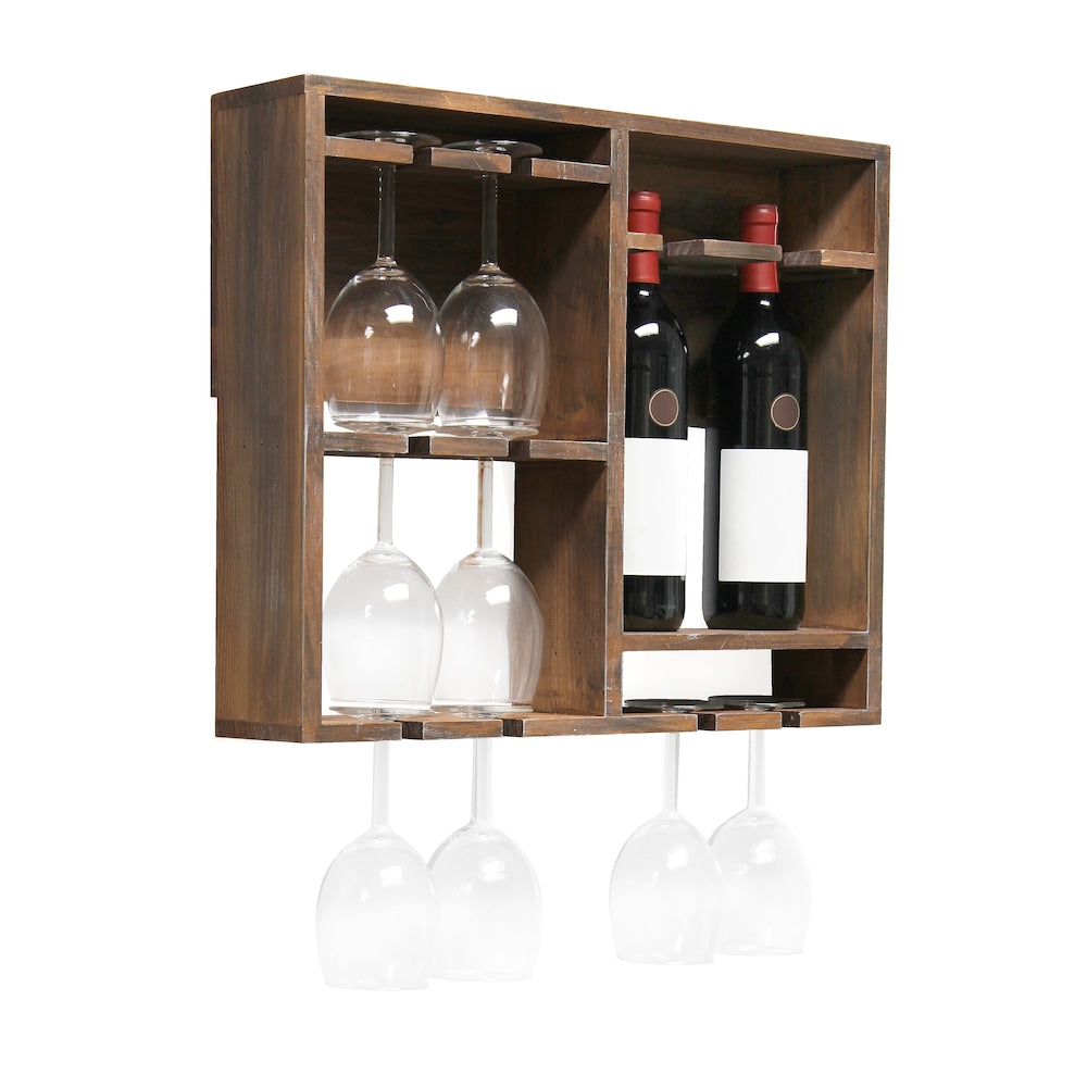 19.7 inch Restored Wood Bartow Wall Mounted Wood Wine Rack Shelf with Glass Holder