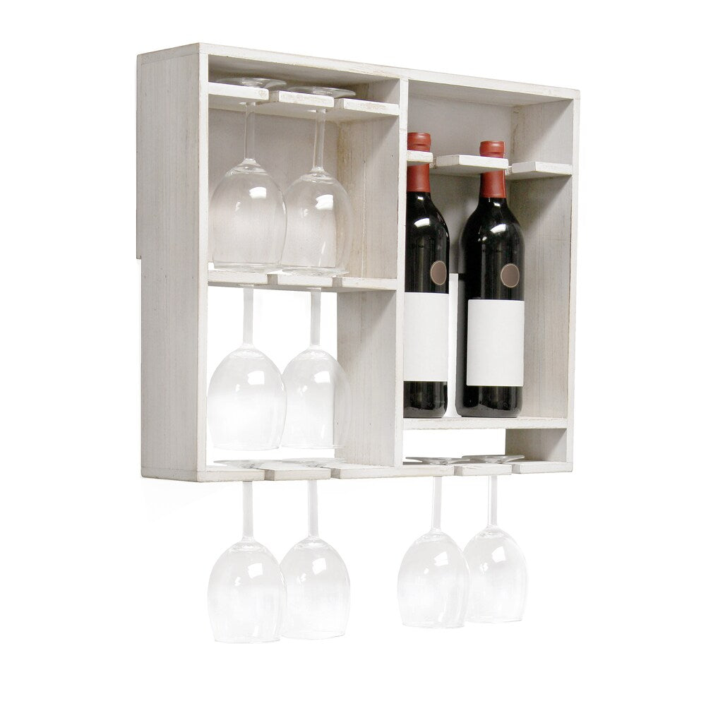19.7 inch White Wash Bartow Wall Mounted Wood Wine Rack Shelf with Glass Holder