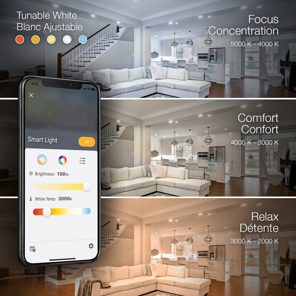 4-inch Smart Color Changing Tunable White Ultra Slim LED Recessed Lighting Kit Powered by Hubspace