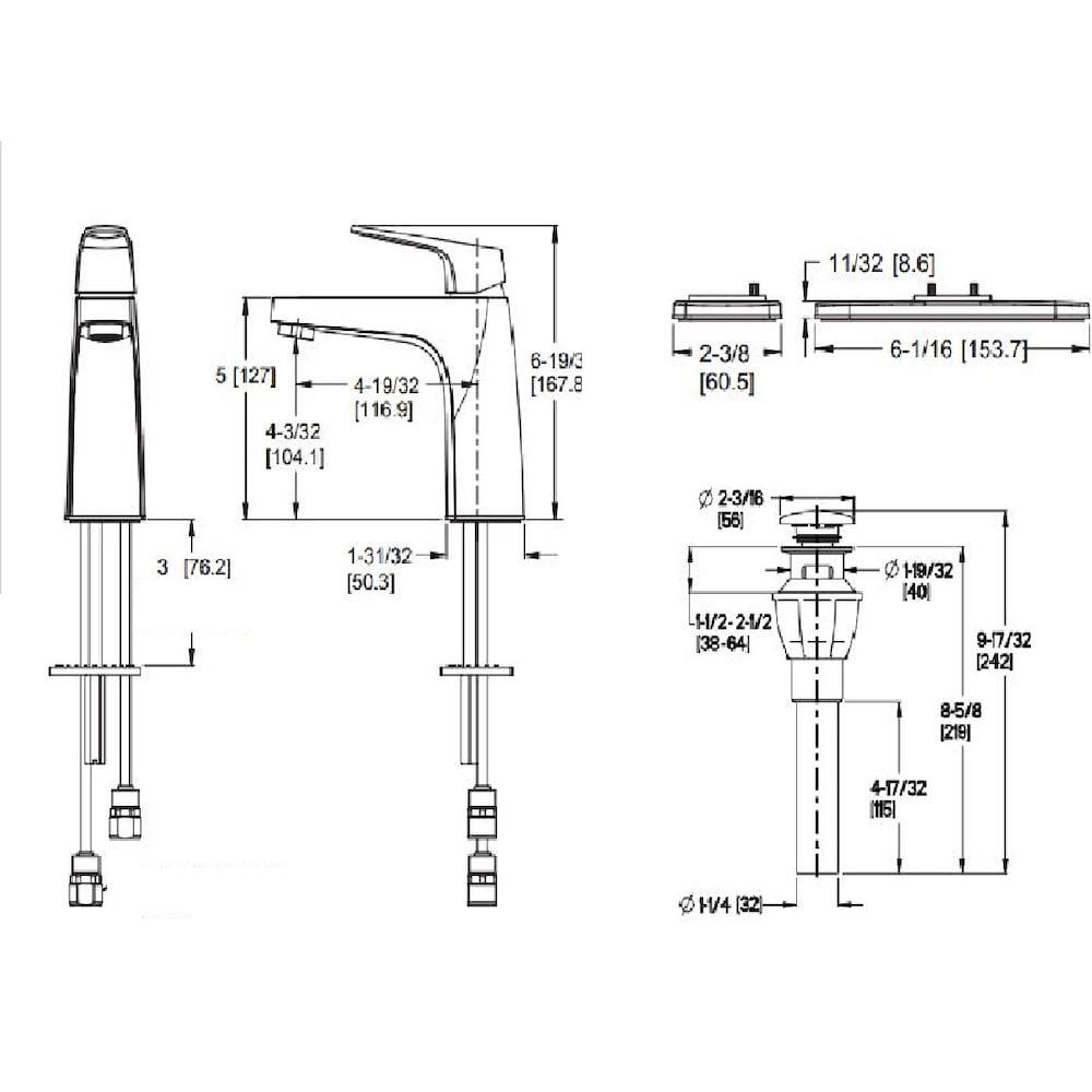 Robinet de lavabo de salle de bain noir mat à poignée unique Matlock à 1 ou 3 trous