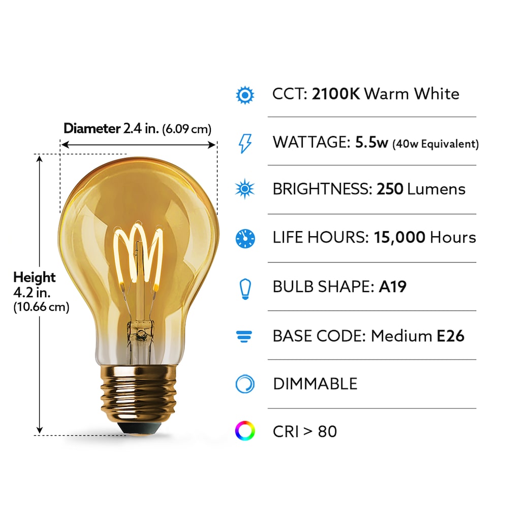 Ampoule LED à filament H Edison en verre ambré blanc chaud AT19 équivalente à 40 W