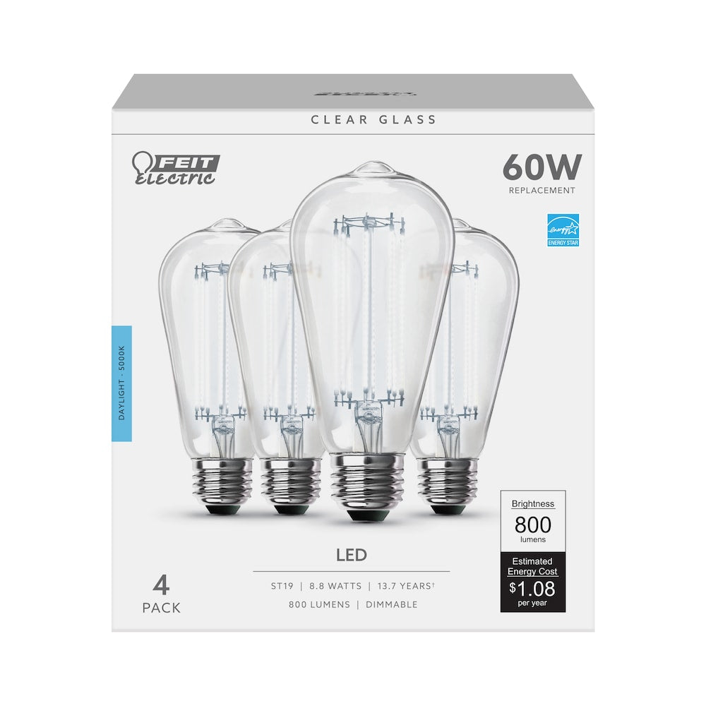 60-Watt Equivalent ST19 Vintage Filament Dimmable LED Light Bulb Daylight (4-Pack)