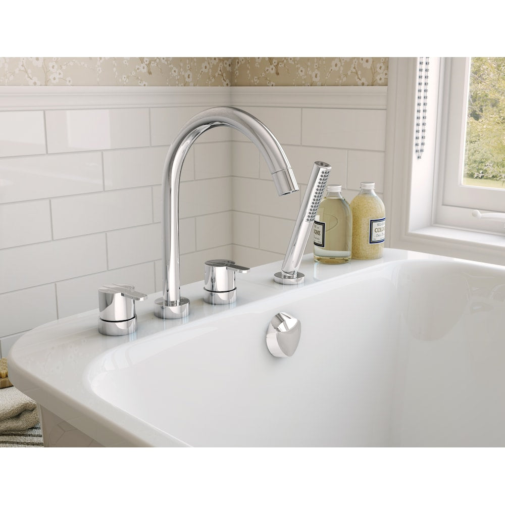 Lounge 64 in. L x 34 in. W x 22 in. H 2-Piece Rectangular Acrylic Freestanding Bathtub, End Drain, in White with 14.5-inch Soaking Depth