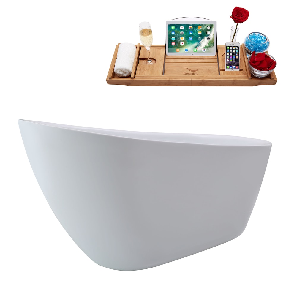 N3680GLD 59 inch Freestanding Oval Tub With Internal Drain and Tray in White