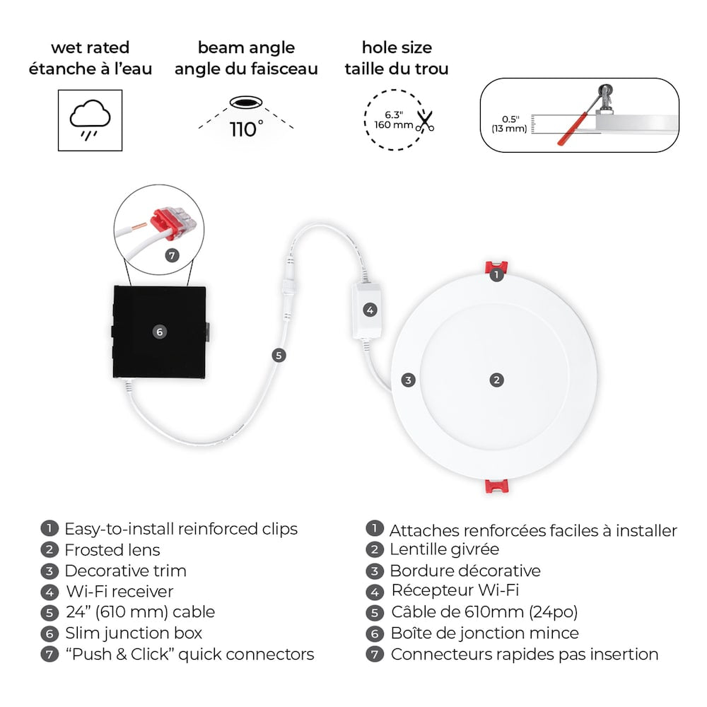 Wi-Fi Smart 6" Ultra Slim LED Recessed Lighting 2-Pack,12W, Multicolor Changing RGB, Tunable White