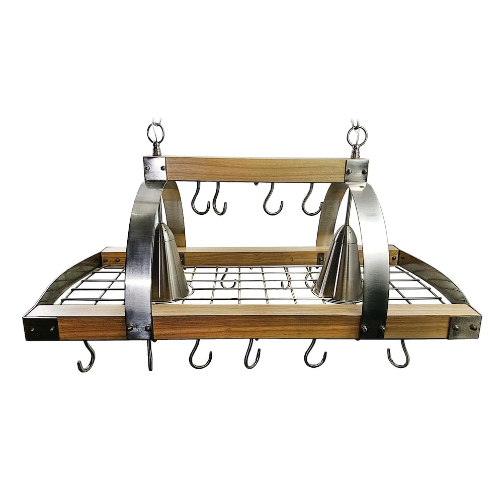 35.5 inch Wood 2 Light Kitchen Pot Rack with Downlights