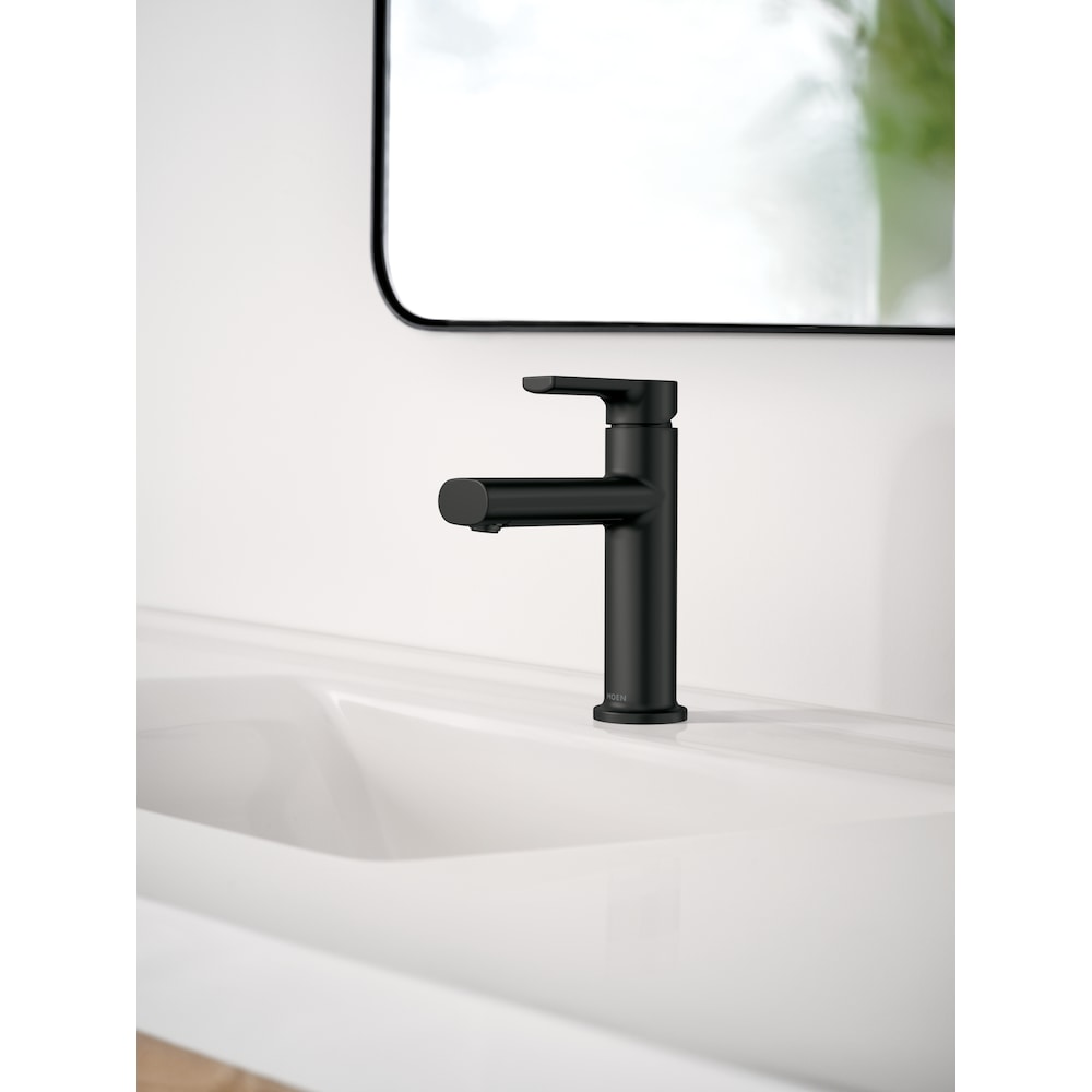 Robinet de lavabo de salle de bain à poignée unique Meena de 4 pouces avec plaque de pont en noir mat (robinet inclus)