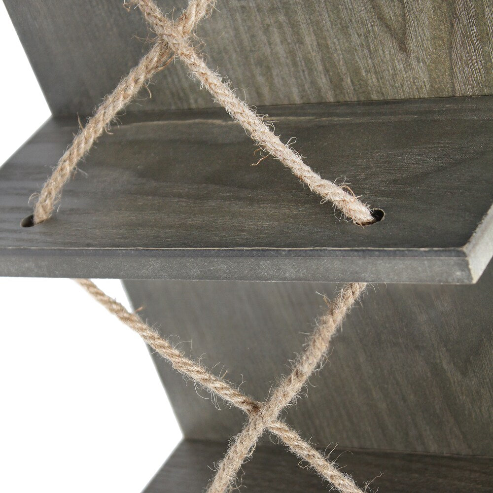 30 inch Rustic Gray Positano Nautical Rope 4 Bottle Vertical Wall Mounted Wood Wine Rack