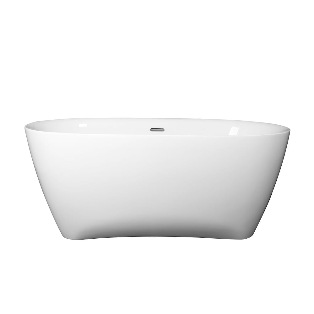 Baignoire autoportante ovale en acrylique Carmen de 59 pouces avec drain central en blanc