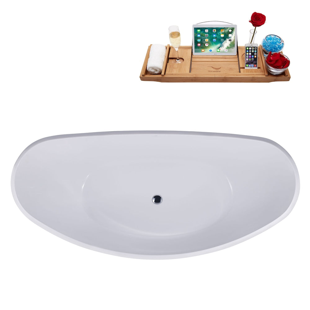 N955CH 75 inch Freestanding Oval Bathtub with Internal Drain and Tray in Matte Black