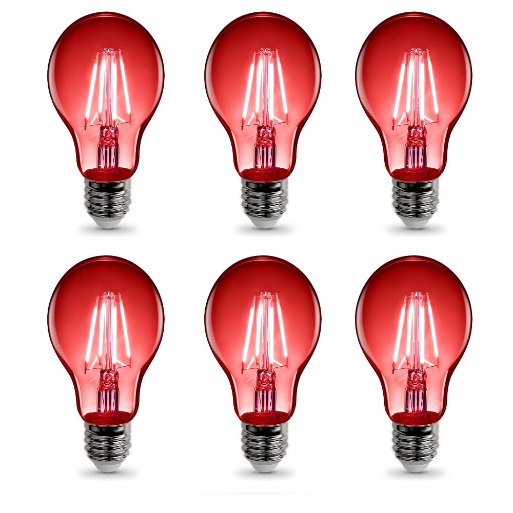 Ampoule LED à filament à intensité variable en verre transparent rouge de 4,5 W à culot E26 A19 (lot de 6)