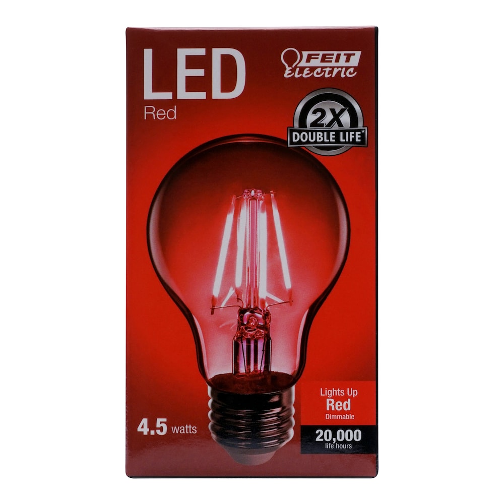 Ampoule LED à filament à intensité variable en verre transparent rouge de 4,5 W à culot E26 A19 (lot de 6)