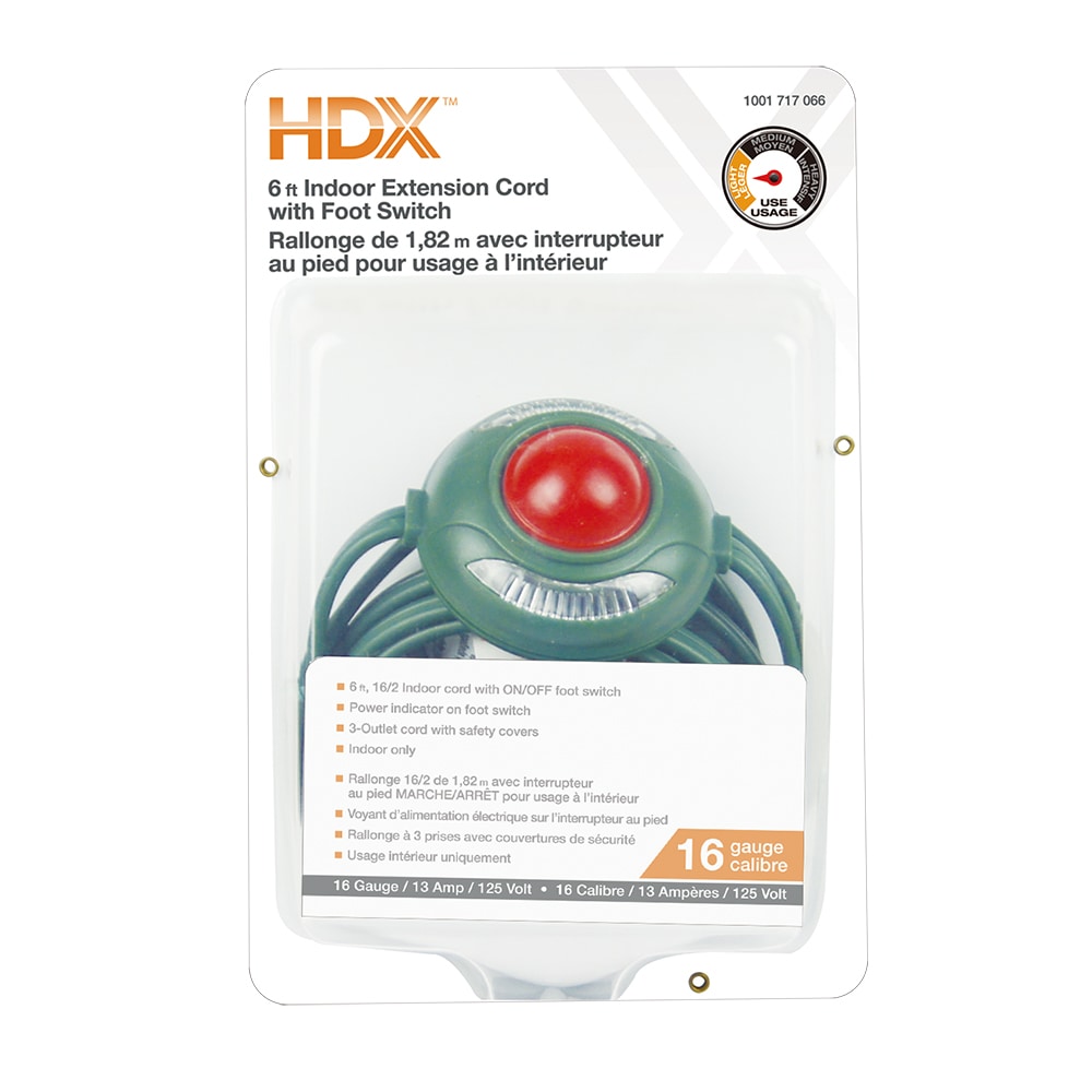 6 ft. 16 Gauge 13 Amps Indoor Light Duty 3-Outlet Extension Cord with Footswitch, Green