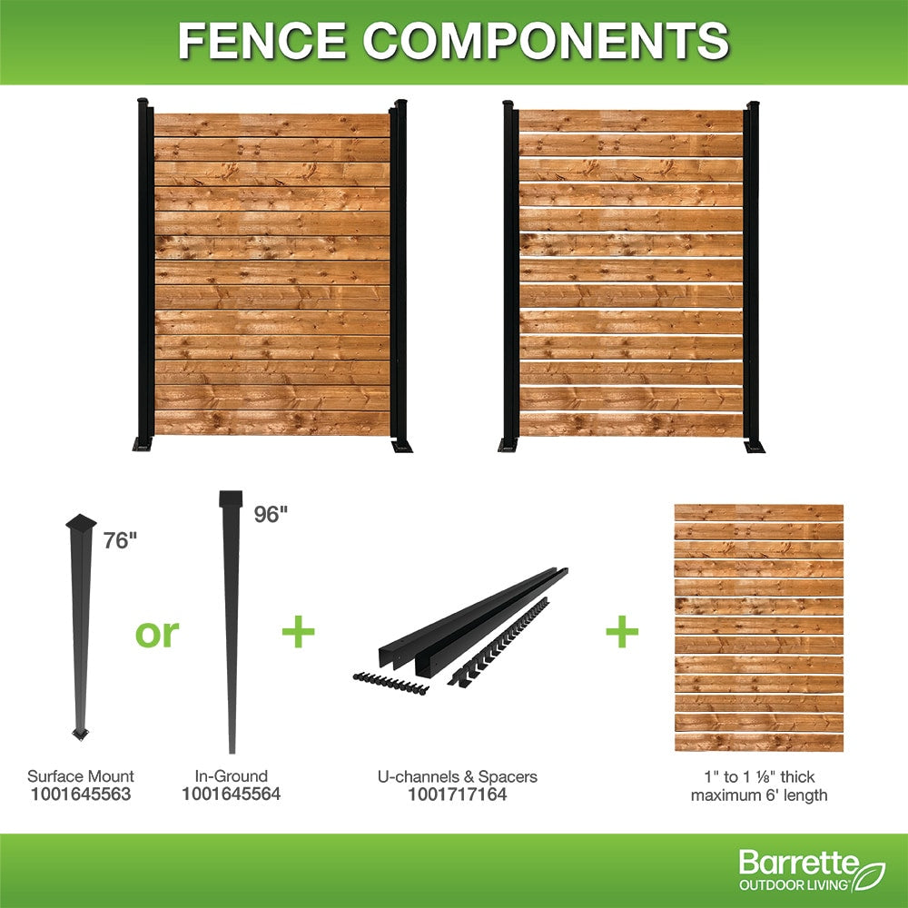 72" Steel U-Channels and Spaceers for Wood Plank Fencing ( Set of 2) Matte Black