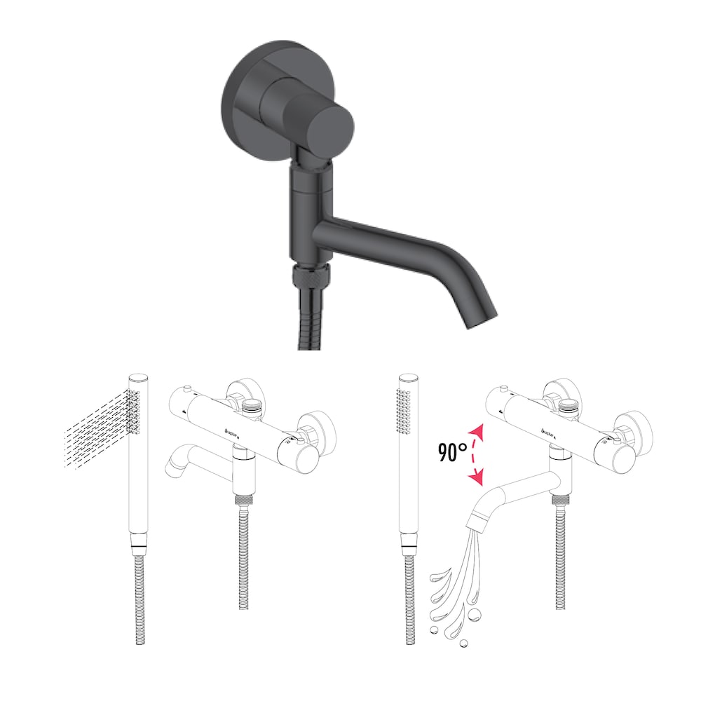 Round Bathtub Spout in Matt Black Finish