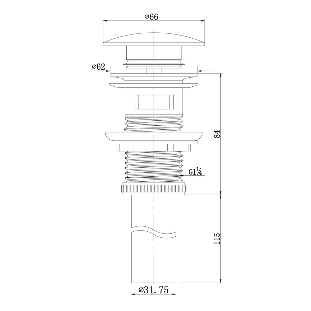 Lavatory Basin Pop-Up Drain - 7.83-inch x 2.75-inch - Matte Black Finish