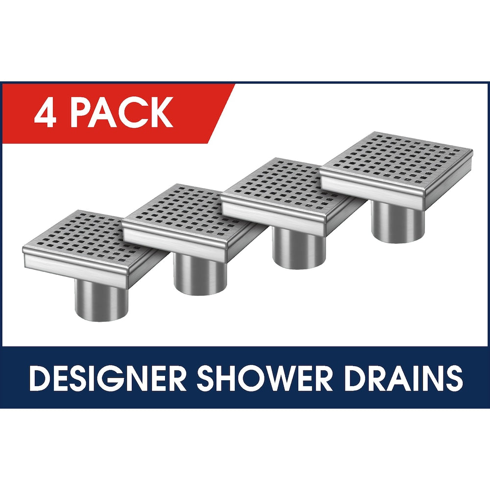 4 in. x 4 in. Stainless Steel Square Shower Drain with Square Pattern Drain Cover (4-PK)