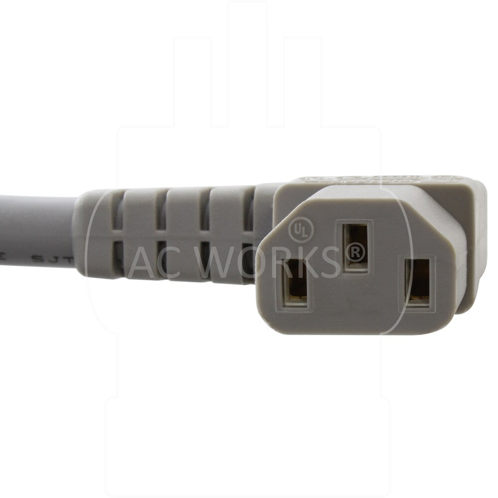 20ft 14/3 15A Medical Grade Power Cord with Right Angle IEC C13 Connector