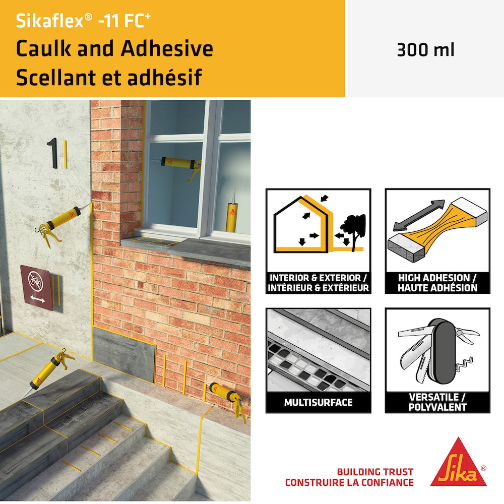 Sikaflex-11 FC+ Black 300 mL, All-Purpose Elastic Adhesive and Joint Sealant - Bonding and Sealing