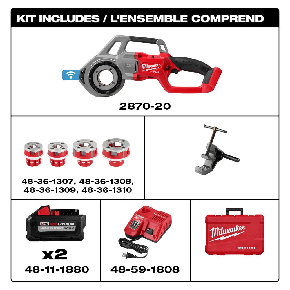 M18 FUEL ONE-KEY 18V Cordless Compact Pipe Threader w/ 1/2in-1-1/4in NPT Forged Aluminum Die Heads