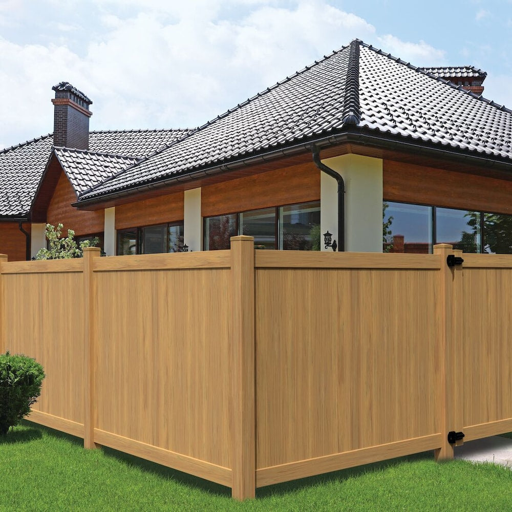 6ft. X 8ft. Cypress vinyl fence privacy panel kit with 5.5 in. top rail