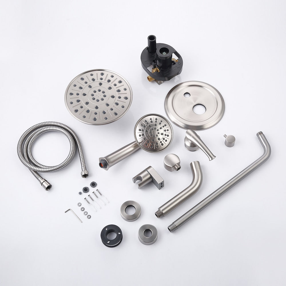 Wall-Mounted 3 Spray Rain Shower Faucet in Brushed Nickel with Bathtub Spout