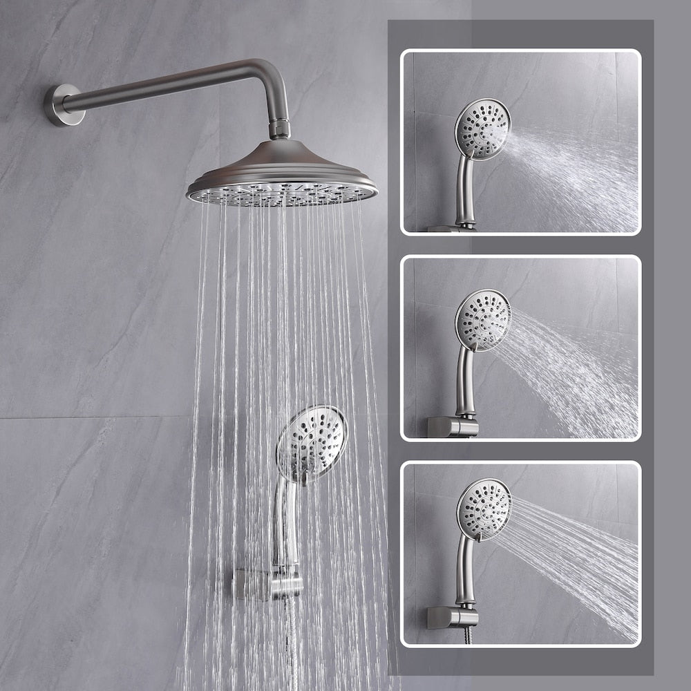 Wall-Mounted 3 Spray Rain Shower Faucet in Brushed Nickel with Bathtub Spout