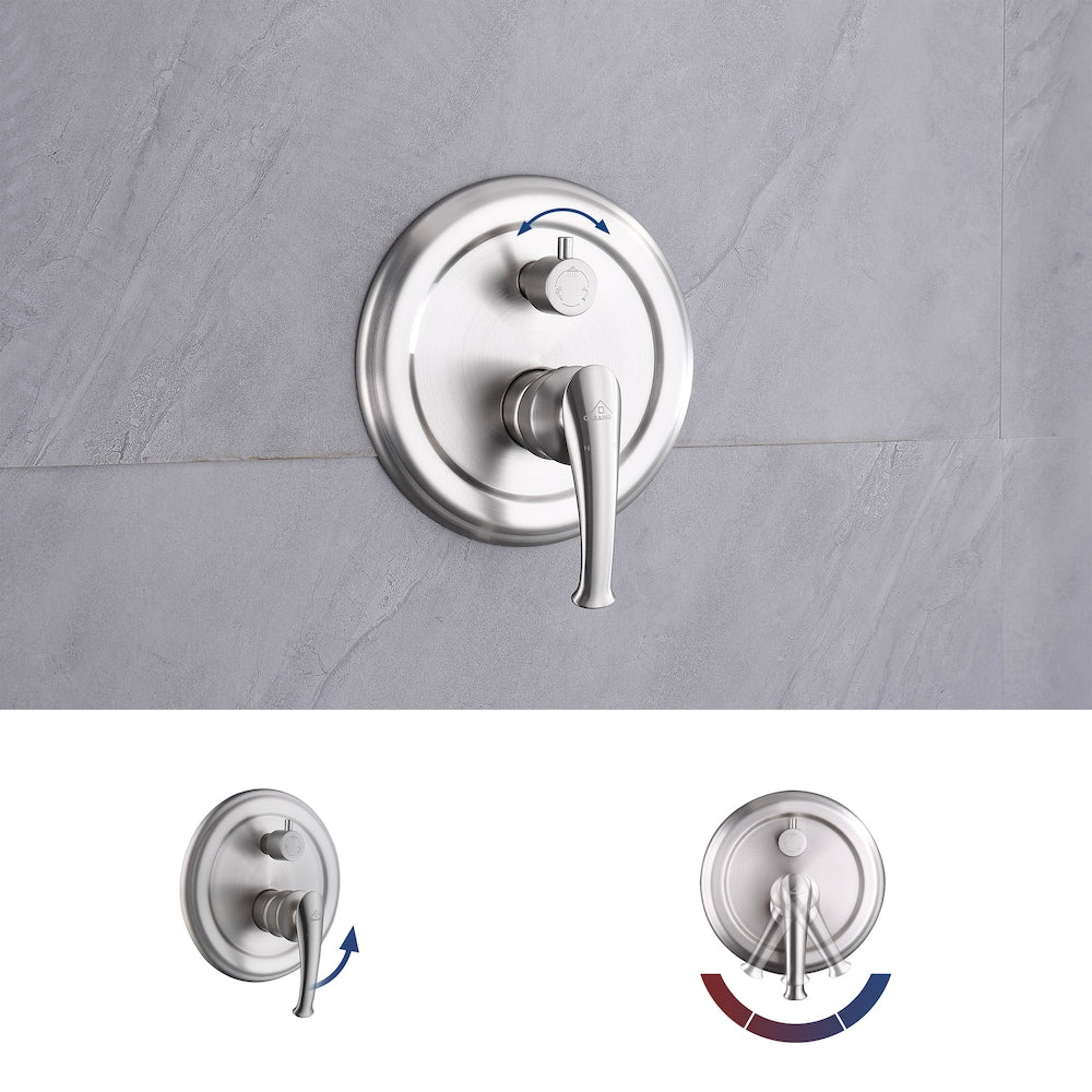 Wall-Mounted 3 Spray Rain Shower Faucet in Brushed Nickel with Bathtub Spout