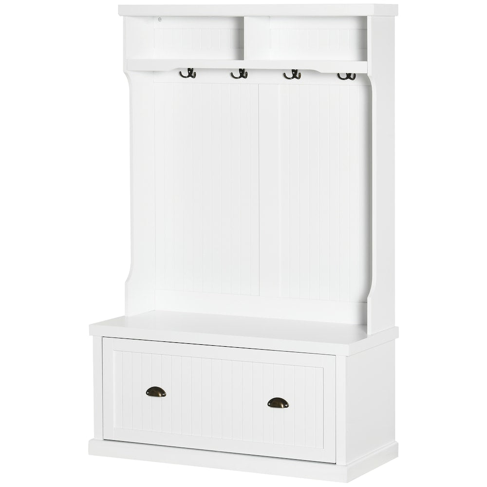 Hall Tree Shoe Storage Rack Bench for Hallway Corner Living Room White