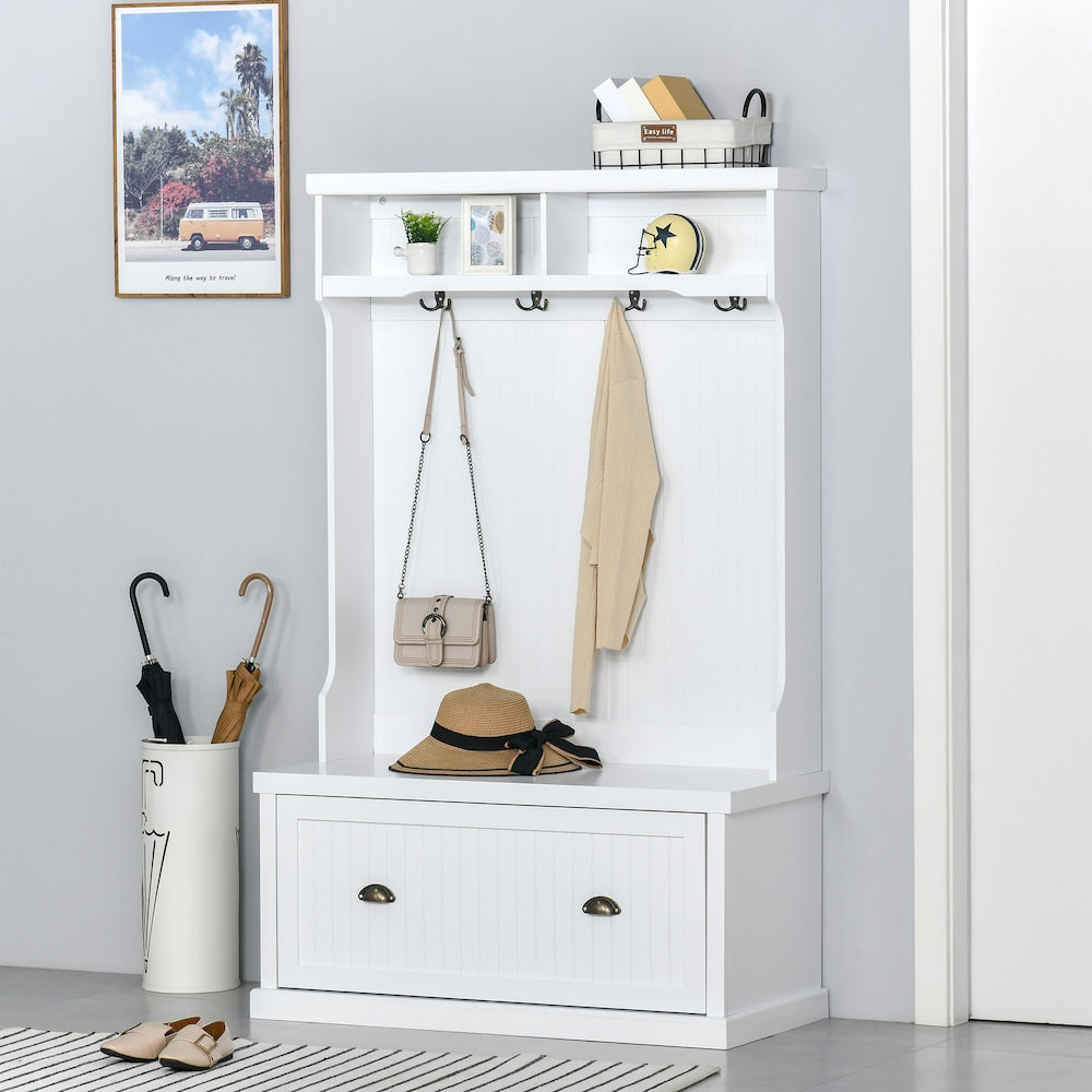 Hall Tree Shoe Storage Rack Bench for Hallway Corner Living Room White