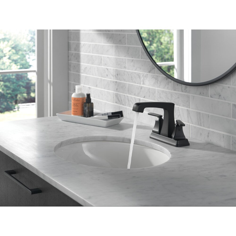 Ashlyn Two Handle Lever Mid Arc Centerset Bathroom Sink Faucet Deck Mount Standard Flow in Matte Black