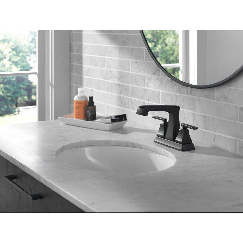 Ashlyn Two Handle Lever Mid Arc Centerset Bathroom Sink Faucet Deck Mount Standard Flow in Matte Black