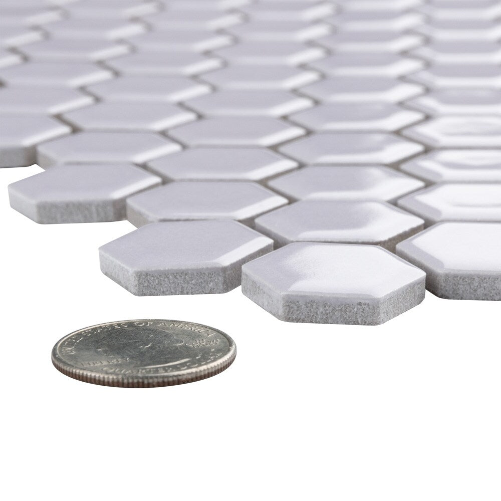 Sample - Metro 1" Hex Glossy Lavendar 6 in. x 6 in. Porcelain Mosaic