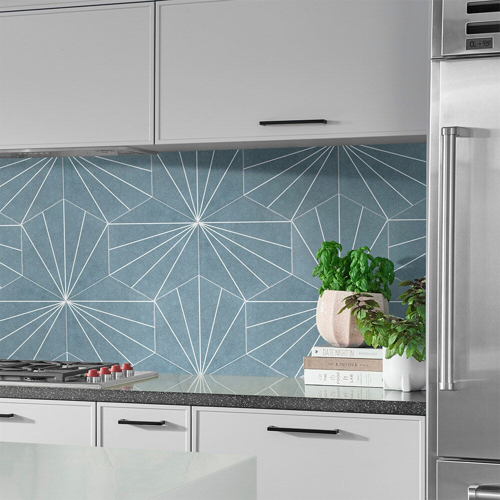 Sample - Aster Hex Azul 8-5/8 in. x 9-7/8 in. Porcelain Floor and Wall