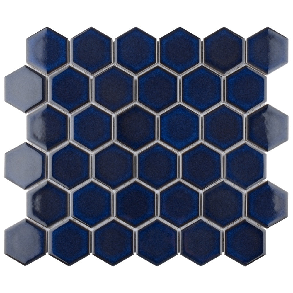 Sample - Tribeca 2" Hex Glossy Cobalt 6 in. x 6 in. Porcelain Mosaic