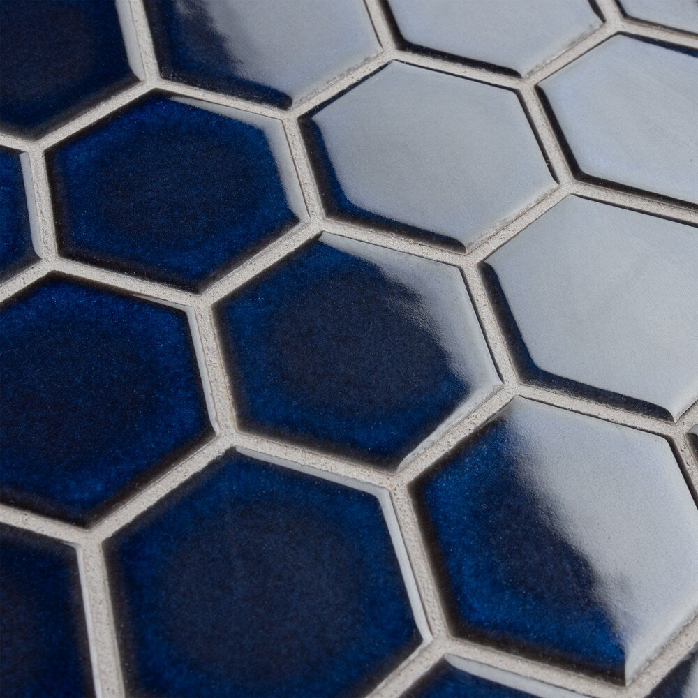 Sample - Tribeca 2" Hex Glossy Cobalt 6 in. x 6 in. Porcelain Mosaic