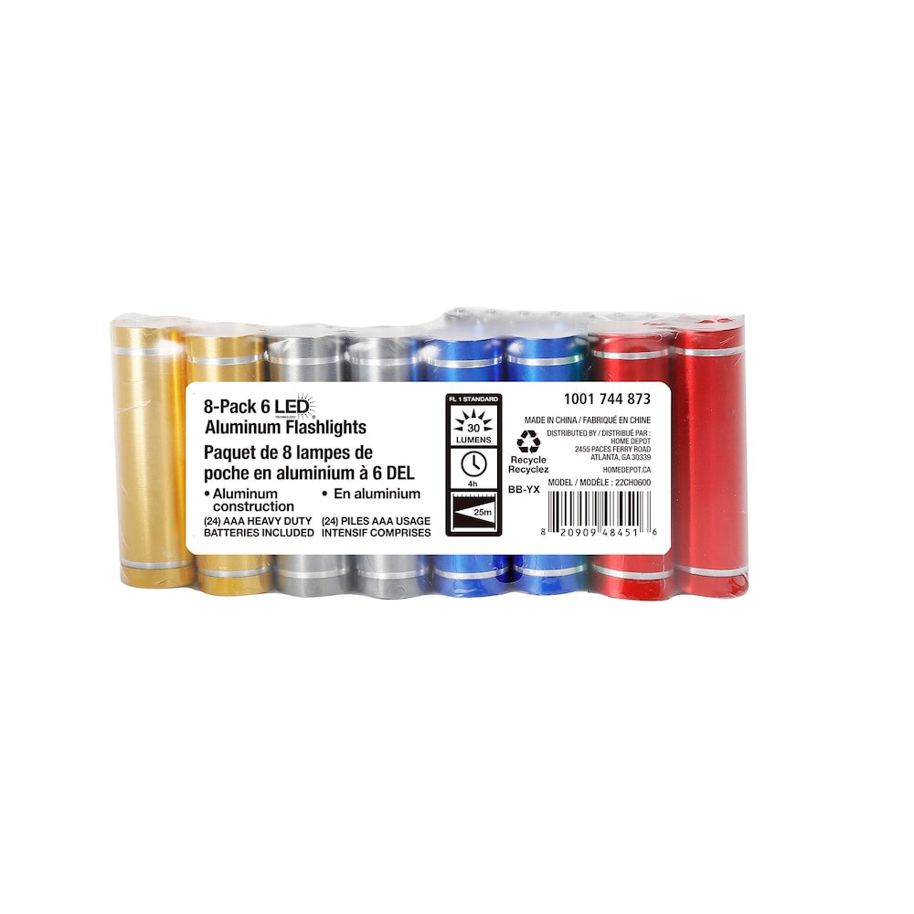 Lampe de poche à 6 LED avec piles (lot de 8)