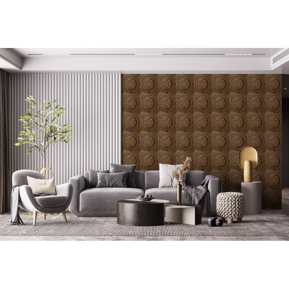 Falkirk Perth 2 ft. x 2 ft. Glue Up or Lay In Damask Ceiling Panel in Antique Gold