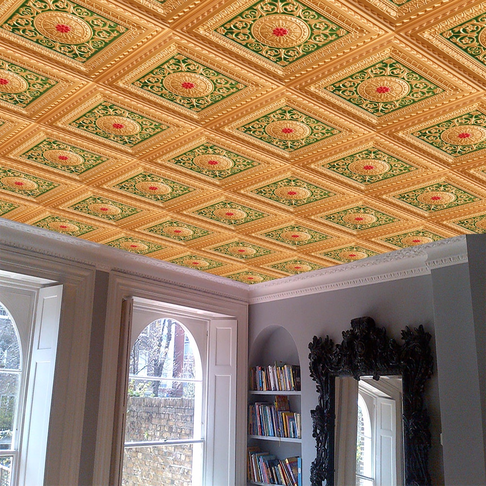 Falkirk Perth 2 ft. x 2 ft. Glue Up or Lay In Ceiling Panel in Gold-Green-Red