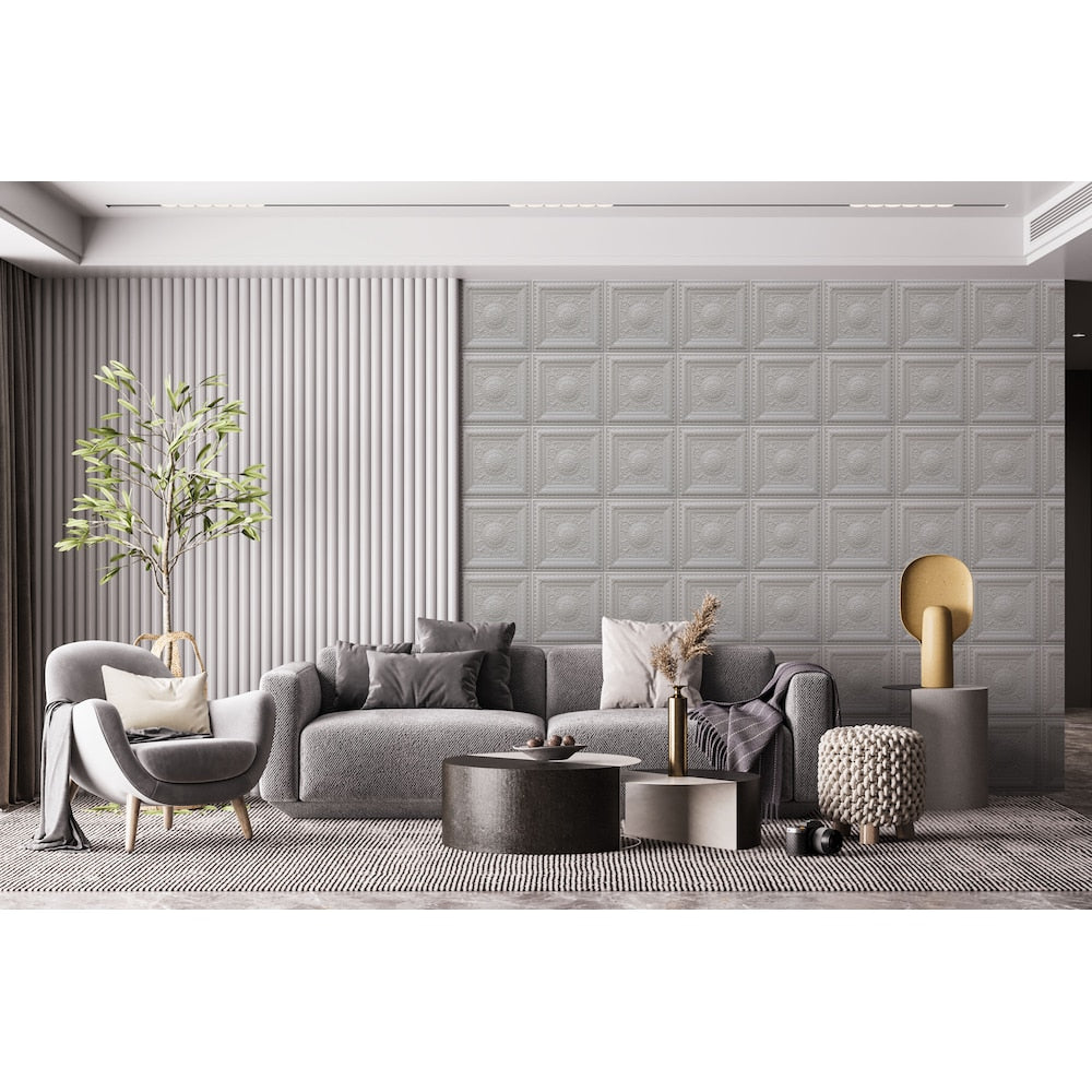 Falkirk Perth Panneau de plafond floral à coller ou à poser, 2 pi x 2 pi, blanc perle