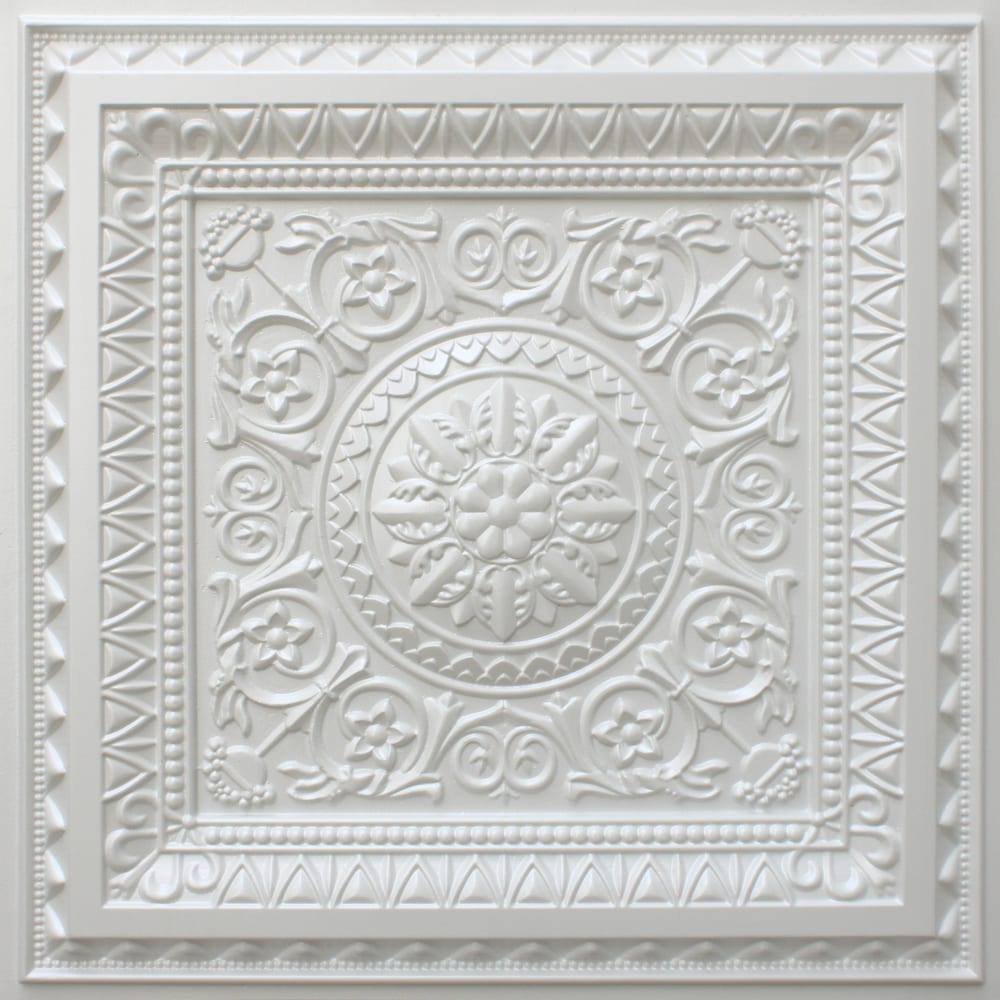 Falkirk Perth Panneau de plafond floral à coller ou à poser, 2 pi x 2 pi, blanc perle