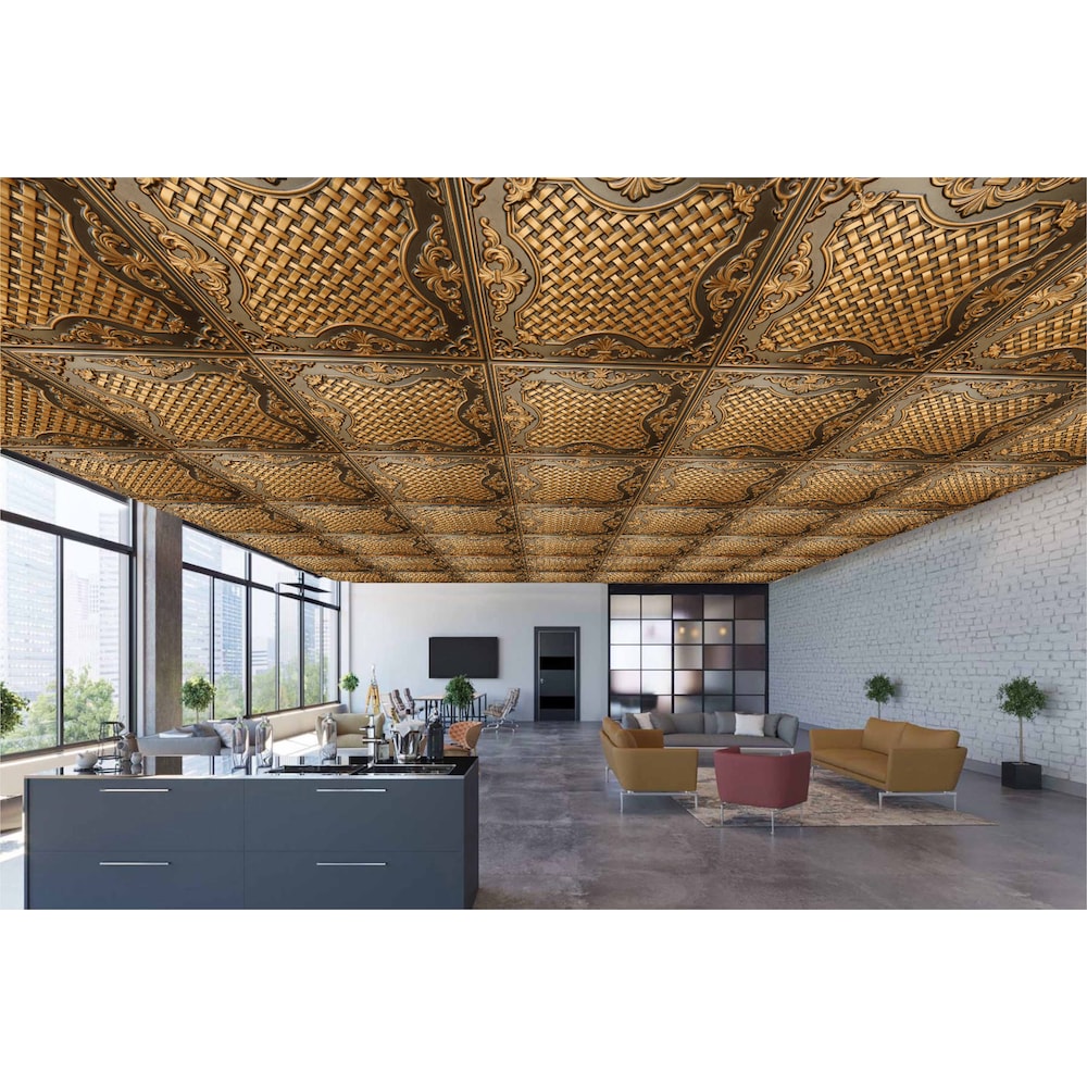 Falkirk Perth Panneau de plafond traditionnel à coller ou à poser, 2 pi x 2 pi, or antique