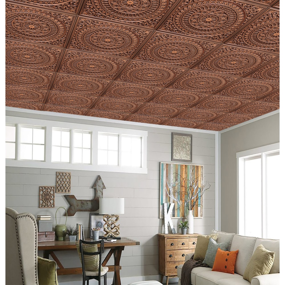 Falkirk Perth 2 ft. x 2 ft. Glue Up or Lay In Transitional Ceiling Panel in Antique Copper