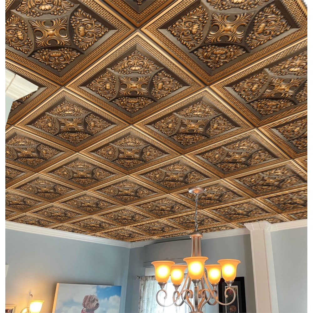 Falkirk Perth Panneau de plafond floral doré antique, 2 pi x 2 pi, à coller ou à poser
