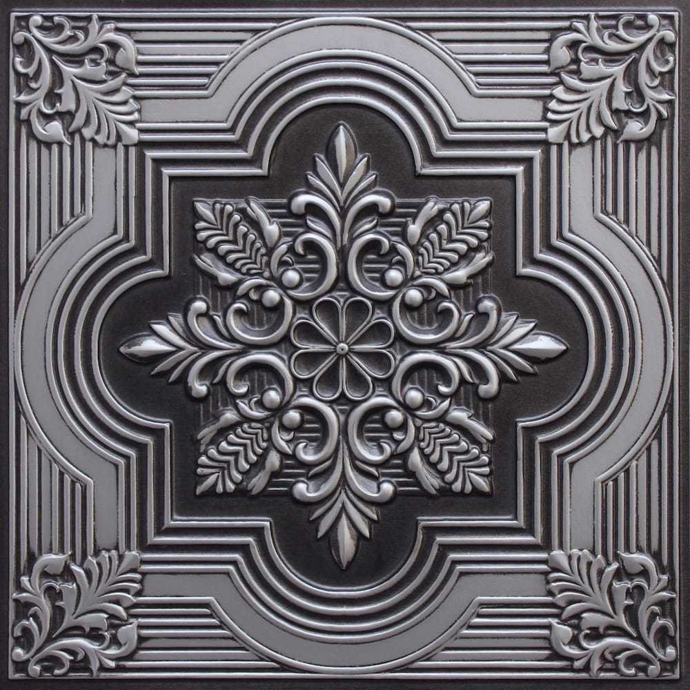 Falkirk Perth 2 ft. x 2 ft. Botanical Glue Up or Lay In Ceiling Panel in Antique Silver