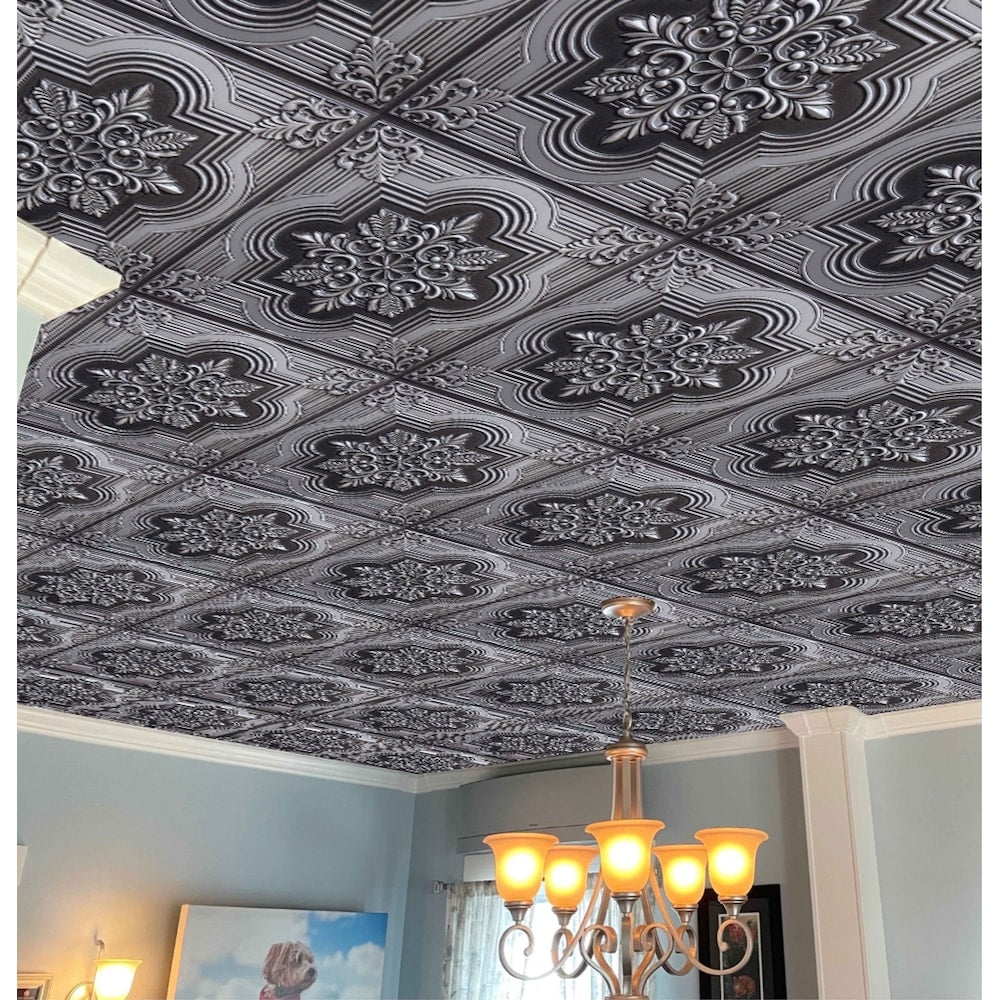 Falkirk Perth 2 ft. x 2 ft. Botanical Glue Up or Lay In Ceiling Panel in Antique Silver