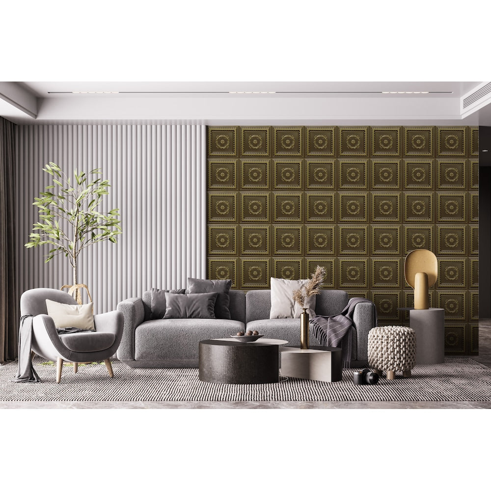 Falkirk Perth 2 ft. x 2 ft. Glue Up or Lay In Ceiling Panel in Antique Brass