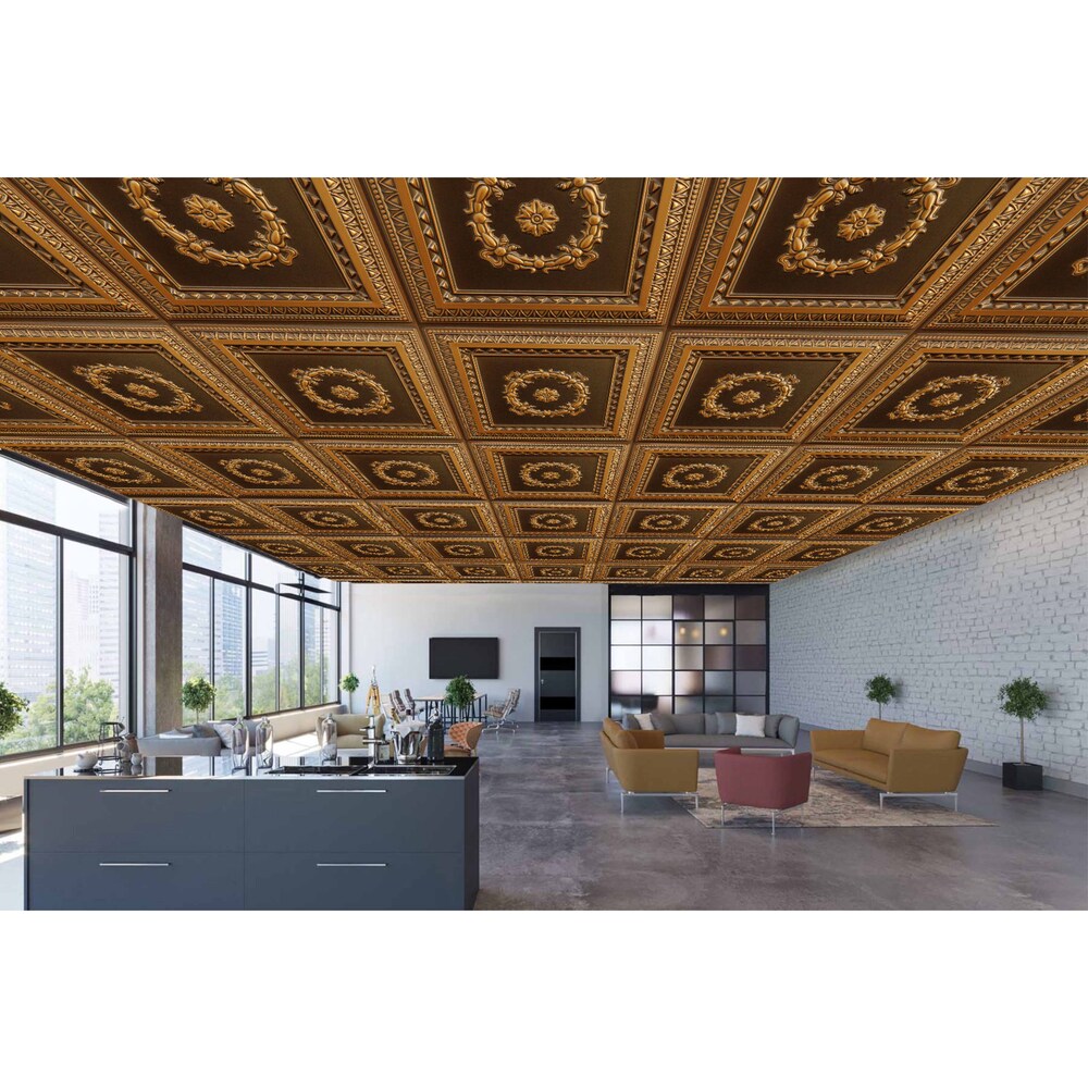 Falkirk Perth 2 ft. x 2 ft. Glue Up or Lay In Traditional Ceiling Panel in Antique Gold