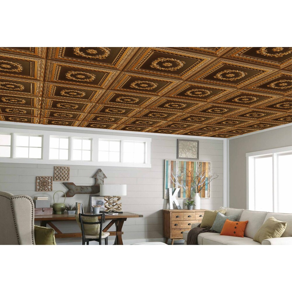 Falkirk Perth 2 ft. x 2 ft. Glue Up or Lay In Traditional Ceiling Panel in Antique Gold