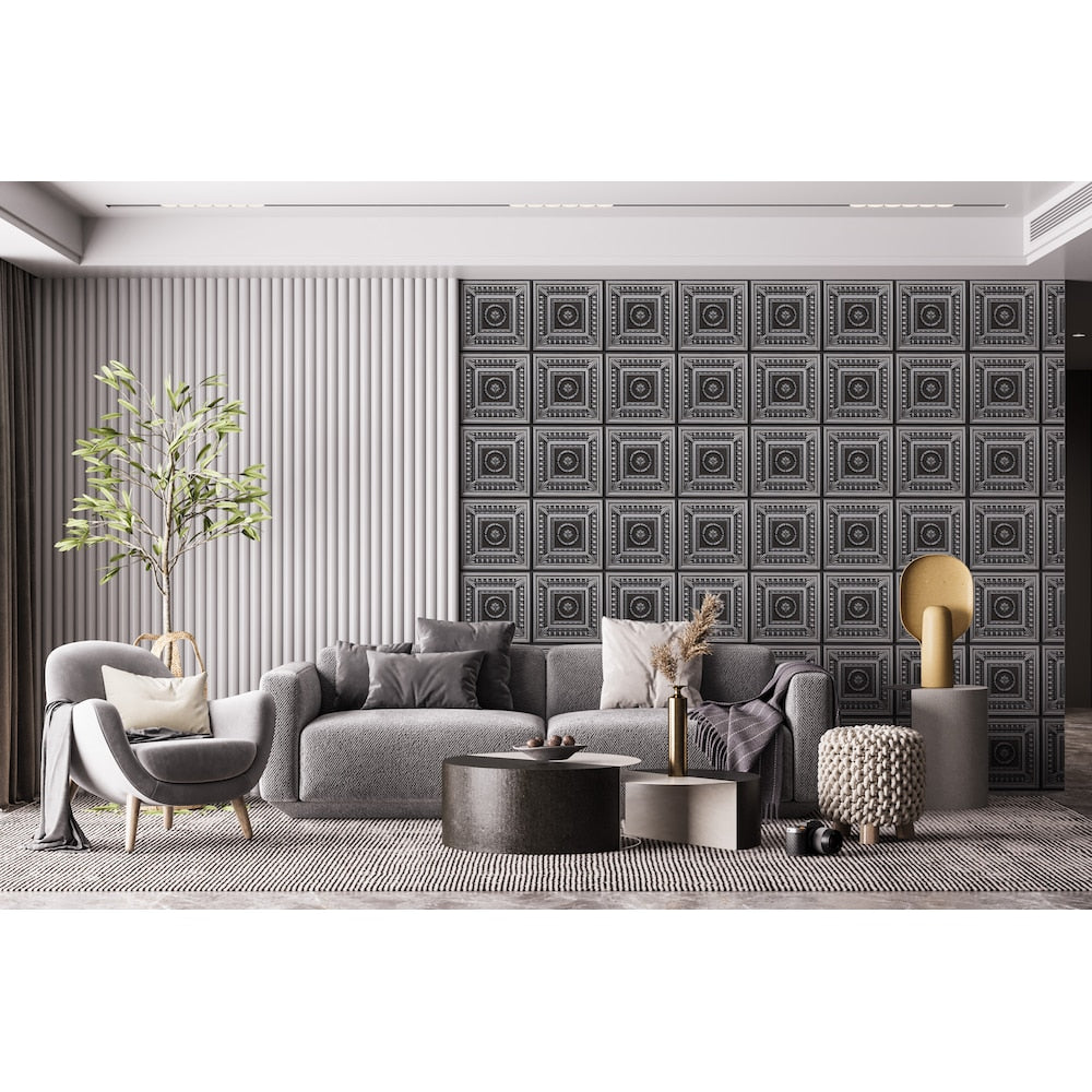 Falkirk Perth 2 ft. x 2 ft. Glue Up or Lay In Botanical Ceiling Panel in Antique Silver